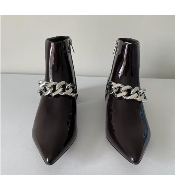 Vhny Womens Ankle Boots With Chain Leather Patent Flared Heel Boots Size 8 - Picture 3 of 5